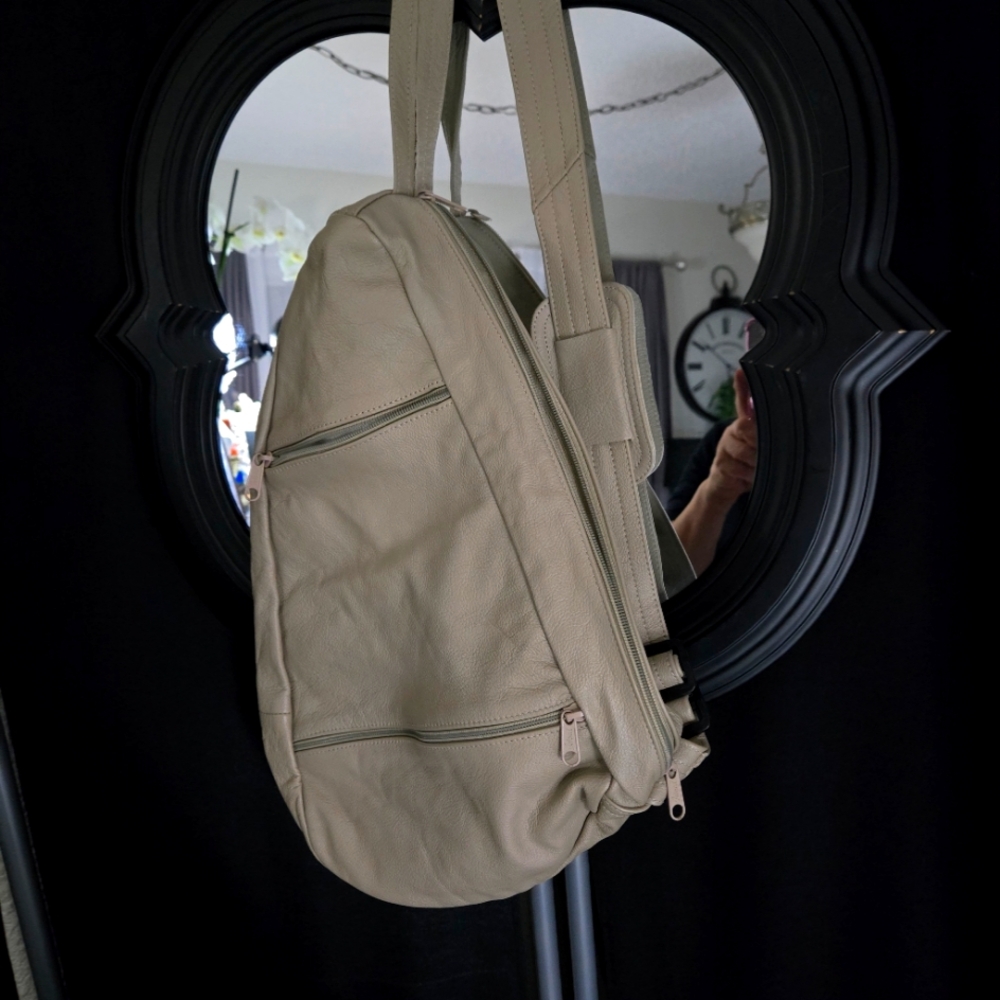 Beige Leather Backpack